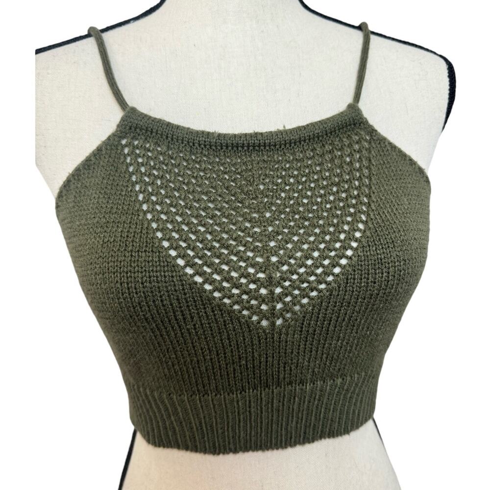 Hand Knit Women's Crop Top Tank Green S/M Soft Stretch Unbranded - Picture 2 of 3